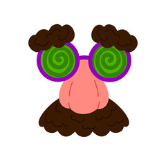 Eyeglasses with fake nose and mustache for April jokes. Crazy eyesight. Vector illustartion isolated on white. Ideal for stickers, greeting cards, party decorations