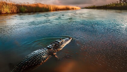 A crocodile in a river 