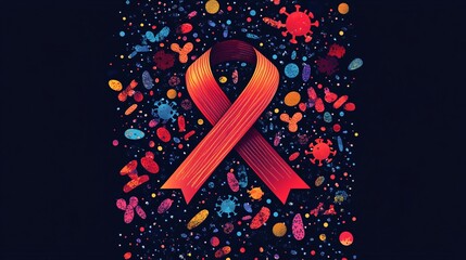 Isolated HIV Ribbon Design Vaccination Prevention, Awareness and Support Symbol Red Ribbon with Heart Shape for World Aids Day Flat Vector Illustration