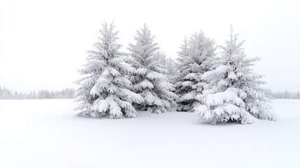 Obraz premium Snowy field, three snow-covered trees, winter landscape, nature background, postcard
