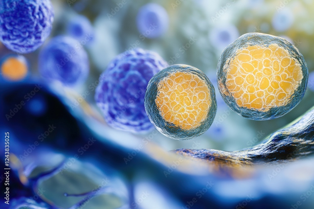 Poster creative representation of embryonic cells in 5d visualization showcasing cellular structure and int