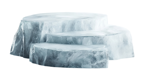 Frozen ice podium with multiple levels, isolated on transparent cutout background