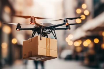 A drone delivery system in operation, comparing costs between traditional and modern shipping methods