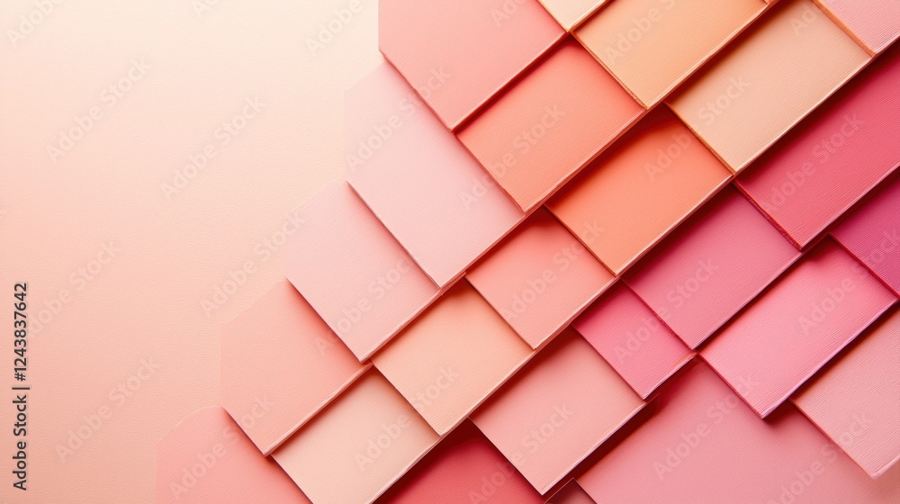 Poster Abstract Pink and Peach Geometric Pattern: A Colorful Composition of Overlapping Squares