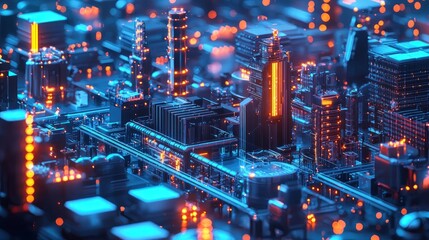 Fototapeta premium Cyberpunk Cityscape: Futuristic Industrial Metropolis
