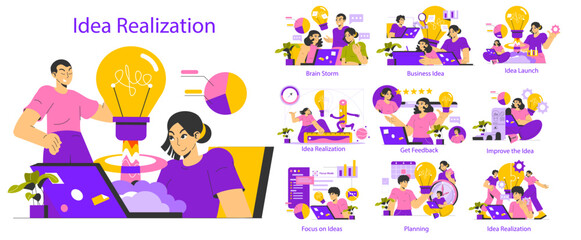 Obraz premium Idea Realization. Flat Vector Illustration