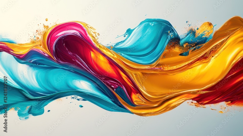 Poster colorful abstract art with flowing patterns and vibrant hues in dynamic motion. generative ai