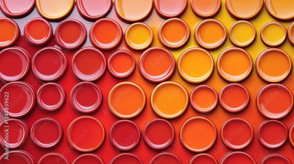 Poster abstract composition of circular shapes in vibrant red and orange hues