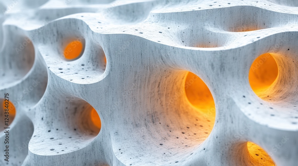 Poster abstract close-up of a textured surface with illuminated cavities, showcasing intricate design eleme