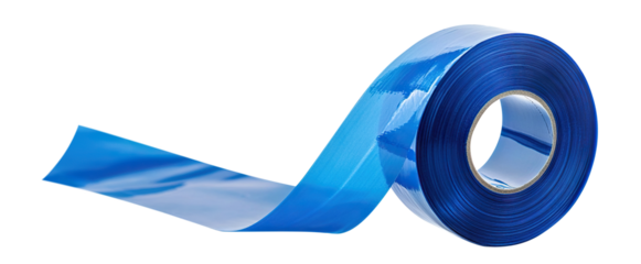 Roll of glossy blue adhesive tape, isolated on transparent cutout background