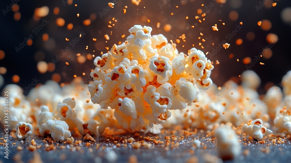 Poster single popcorn macro shot isolated on transparent background