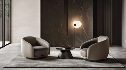Modern Living Room Featuring Two Swivel Armchairs and a Coffee Table