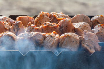 Cooking barbecue on the grill with smoke