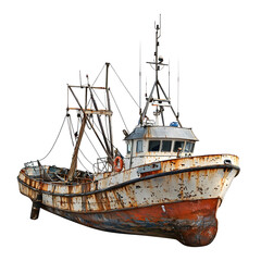 Rugged Vintage Fishing Trawler Vessel on Plain White Background