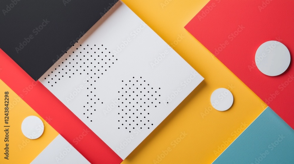 Poster abstract geometric color block design with white circles and dotted pattern