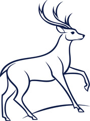 Minimalist Line Art Illustration of a Majestic Deer with Large Antlers Elegant Wildlife Sketch in Black and White Modern Abstract Animal Vector Design