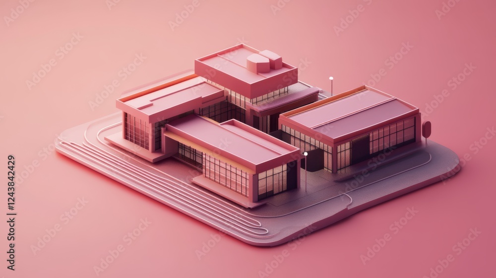 Poster pink building on smartphone, exploring the intersection of architecture and mobile technology in the