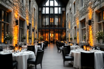 Naklejka premium A grand medieval banquet in a candlelit castle hall with nobles dining