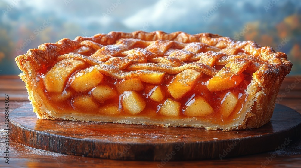 Poster slice of apple pie isolated on transparent background