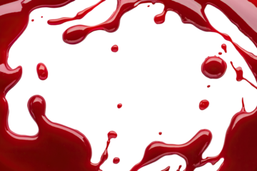 Glossy ketchup border with dripping drops, isolated on transparent cutout background