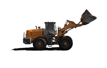 Loading of an loader into railway wagons. Excavator loading coal into wagons. Loading of coal truck using excavator. Shipment coal for transportation by rail