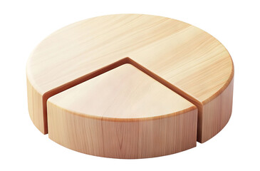 Modern wooden pie diagram with a separated section, isolated on transparent cutout background