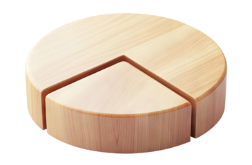 Modern wooden pie diagram with a separated section, isolated on transparent cutout background