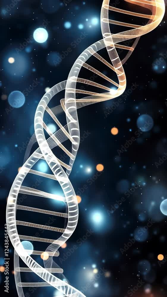 Poster a dynamic representation showcases the double helix of dna illuminated by glowing particles, enhanci