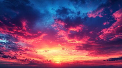 Fototapeta premium Vibrant sunset sky, fiery clouds, dramatic scene, nature backdrop