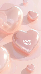 Love you text on heart-shaped bubbles, pastel colors, suitable for romantic background