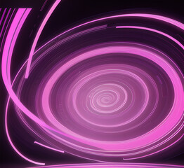 Graphic design art of abstract illusion of spiral with geometric shapes of pink and violet lines.Radial motion blur background.Long time exposure.Concept of cyber highway,hyperspace.generative ai