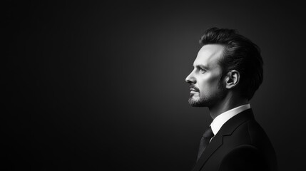 Thoughtful businessman in suit and tie contemplates the future with a visionary gaze