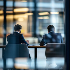 business men in a modern office with space to advertise or promote content
