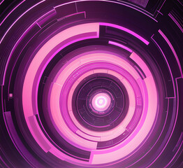 Obraz premium Graphic design art of abstract illusion of spiral with geometric shapes of pink and violet lines.Radial motion blur background.Long time exposure.Concept of cyber highway,hyperspace.generative ai