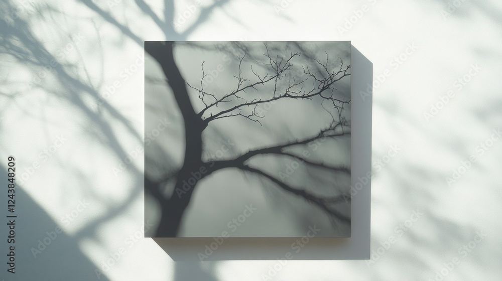 Aufkleber shadow of a bare tree branch cast on a wall during the daylight hours in a serene setting. generativ