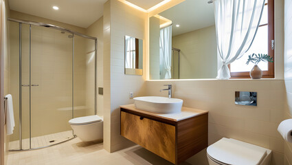 modern bathroom interior with bathtub and shower