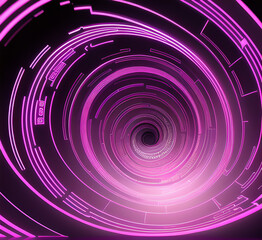 Obraz premium Graphic design art of abstract illusion of spiral with geometric shapes of pink and violet lines.Radial motion blur background.Long time exposure.Concept of cyber highway,hyperspace.generative ai