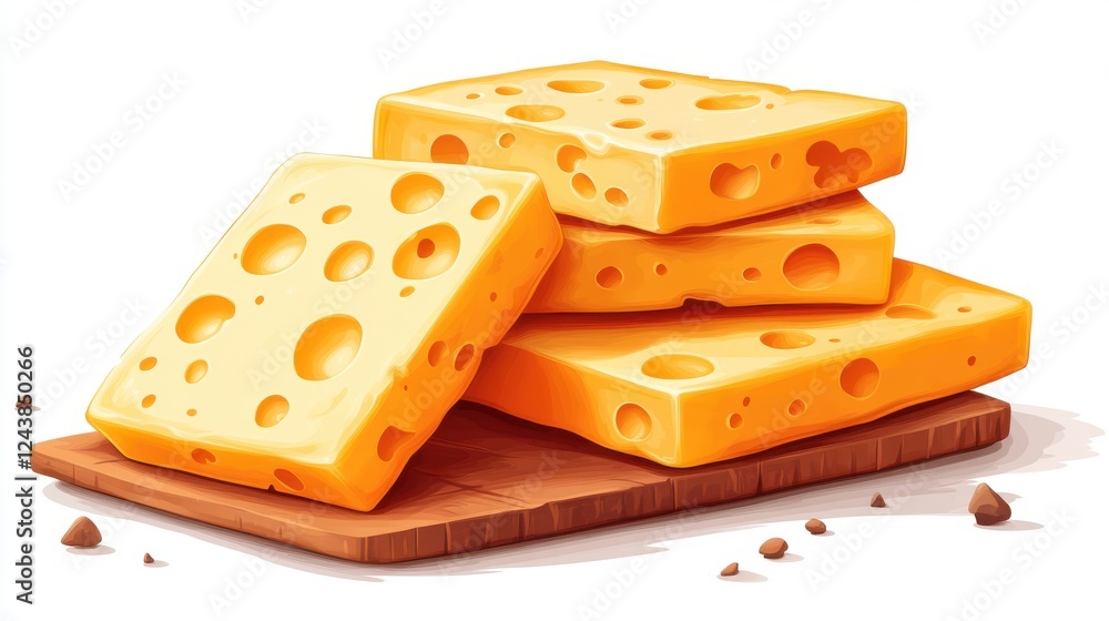 Poster slices of swiss cheese stacked isolated on transparent background