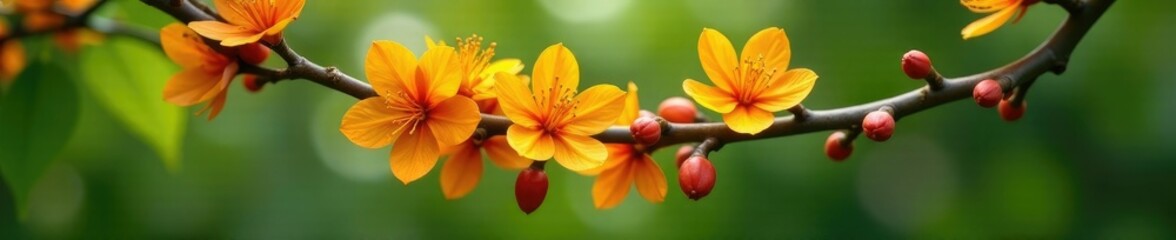 Obraz premium a single branch on a flowering tree bears an abundance of jambo flowers, nature, greenery
