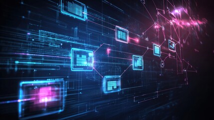 Obraz premium Digital Network: Data Flow and Interconnection Visualized