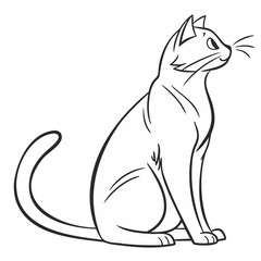 Minimalist Black and White Line Art Illustration of a Sitting Cat in Elegant Sketch Style for Coloring Pages and Digital Designs