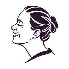 Minimalist Line Art of a Smiling Woman in Black and White Vector Illustration with Elegant and Serene Expression for Modern Aesthetic and Creative Digital Artwork