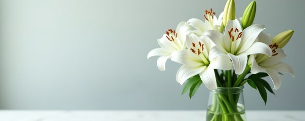 Fototapeta premium Cross-shaped arrangement of white lilies in a vase, white lily, cross lilies