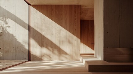 Sunlit Modern Minimalist Interior Design: Oak Wood and Concrete Architecture