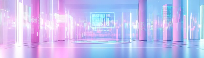 Fototapeta premium A futuristic, colorful space with glowing pillars and vibrant lighting, creating an immersive and visually striking atmosphere.