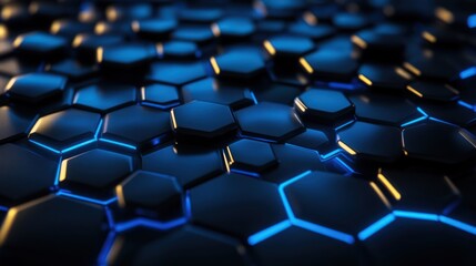 Obraz premium Blue glowing hexagons, abstract tech background