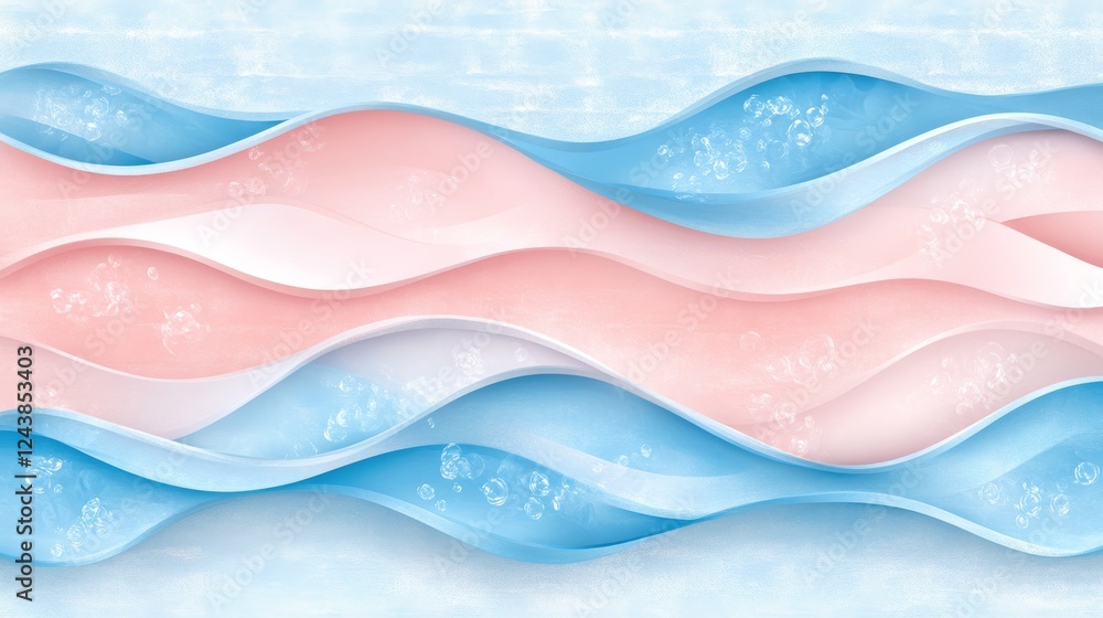 Poster dynamic interplay of pink and blue waves creating an abstract pattern on white background