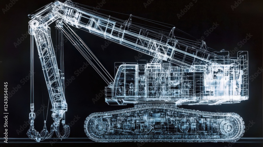 Aufkleber abstract digital rendering of an excavator, depicted as a constellation of glowing points against a 