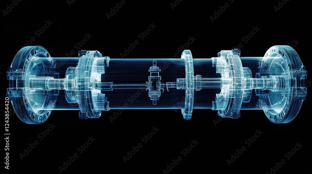 Aufkleber abstract image of a translucent blue cylindrical object with intricate internal mechanisms, set agai