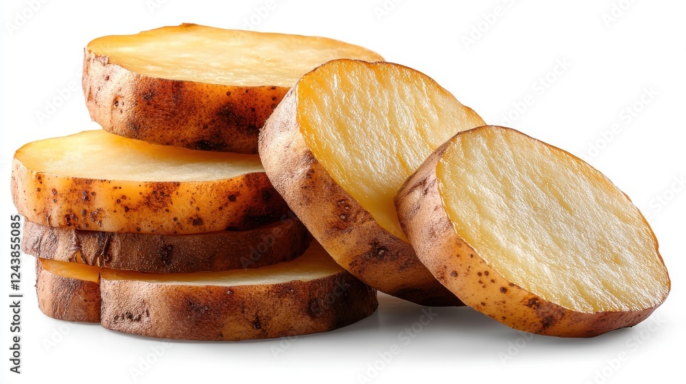 Poster stack of sliced potatoes isolated on transparent background